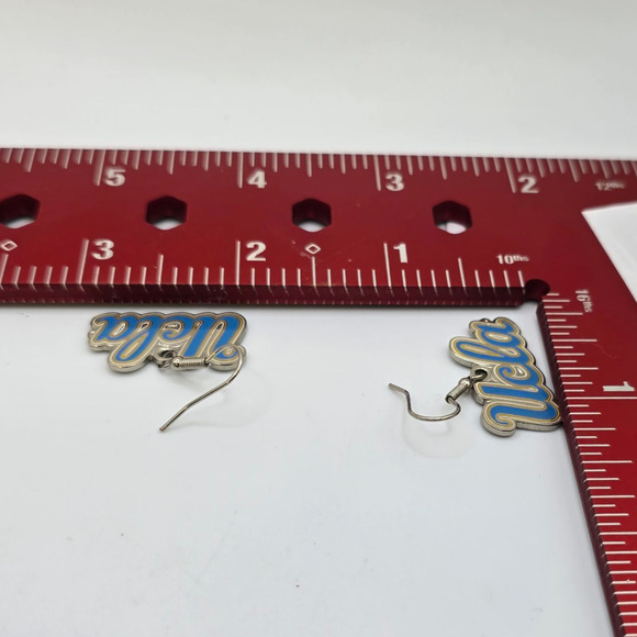 Pierced Earrings UCLA Bruins Blue Gold Enamel Script Logo Drop NCAA Fishhook - Picture 5 of 6
